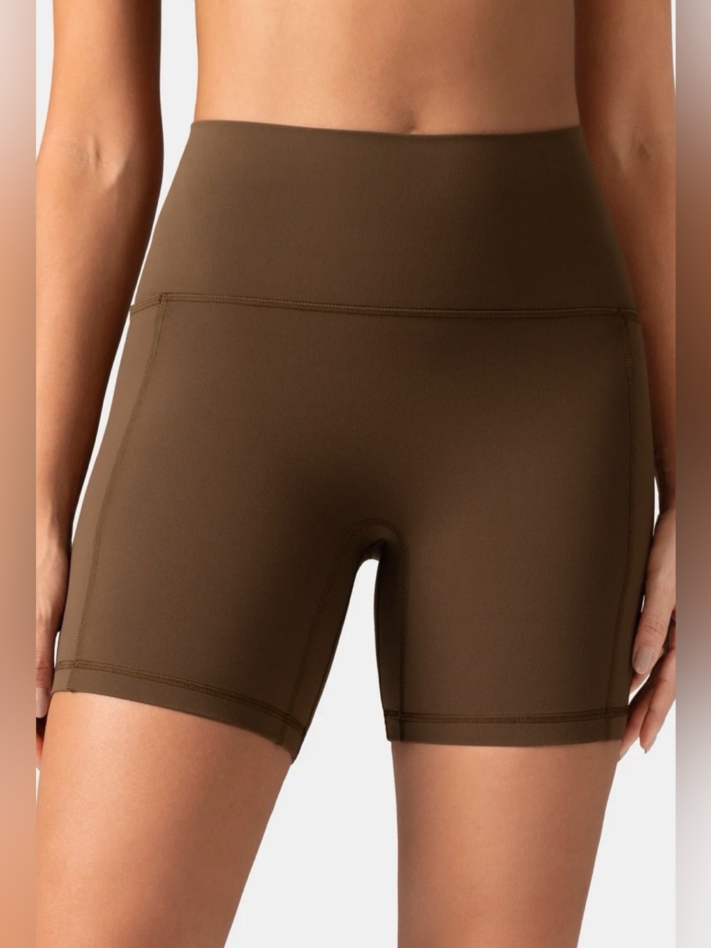 90 Degree By Reflex Mauve-Brown High-Waist Athletic Shorts